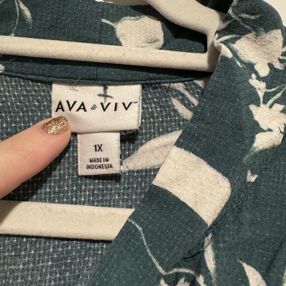 Ava Viv Green Floral Ruffled Tiered Maxi Dress Long Sleeves High Neck 1X - Picture 6 of 9